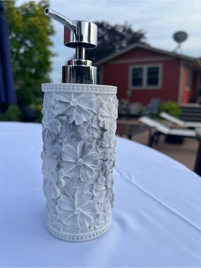 BINO White Floral Soap Dispenser Marble Look Bathroom Vanity
